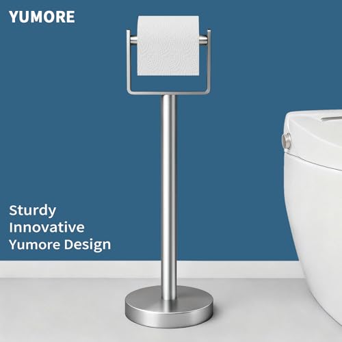 YUMORE Brushed Nickel Heavy Duty Toilet Paper Holder Stand, Extra-Weighted Base