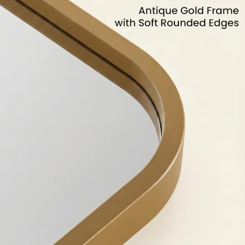 Antique Gold Rounded Rectangle Bathroom Vanity Mirror 24x36 Inch - Shadow Box Frame
