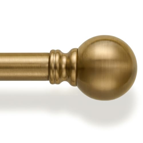 Immiehh Warm Gold Curtain Rod 72-144 Inch Heavy Duty Brass Support with Finials - Adjustable Window Rod