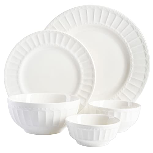 White Embossed Porcelain Dinnerware Set for 8 - 40 Pieces