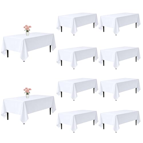 White Rectangle Table Cloth 60 x 102 Inches - Pack of 10 for 6ft Tables - Durable & Washable