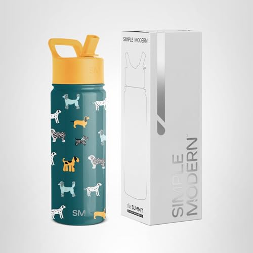 Simple Modern Kids Summit Water Bottle with Straw Lid | 18oz Stainless Steel Cup Insulated Tumbler for Toddlers, School | Dog Days
