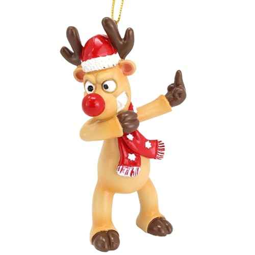 Needzo Dabbing Reindeer Naughty Flipping The Bird Funny Christmas Ornament, White Elephant and Gag Gift, Hanging Holiday Decoration, 3.75 Inches
