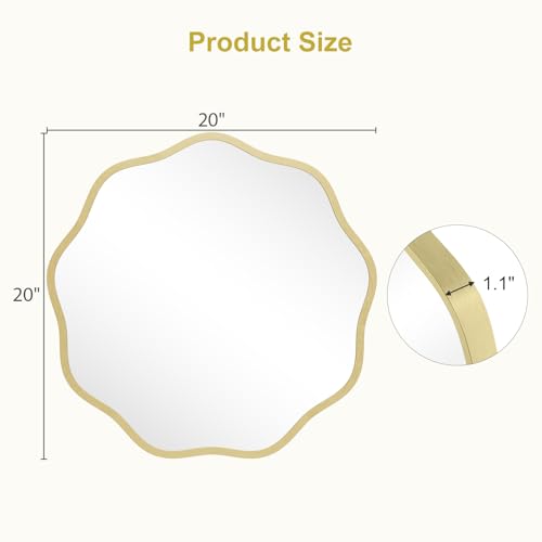 WallBeyond 20 Inch Gold Wavy Round Mirror for Wall Decor, Modern Aluminum Frame