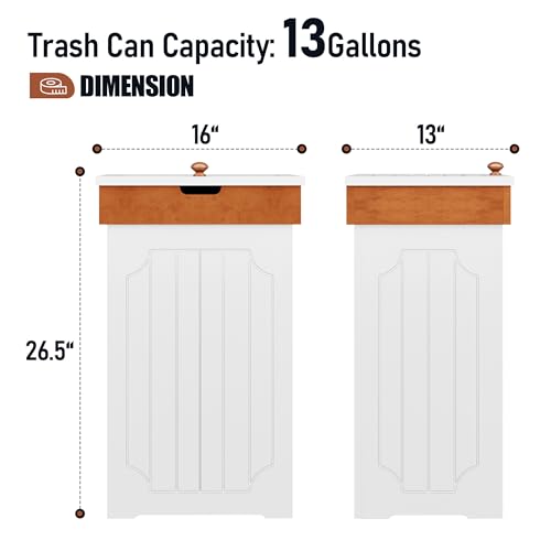 Function Home White Farmhouse Trash Can Cabinet 13 Gallon Kitchen Waste Bin
