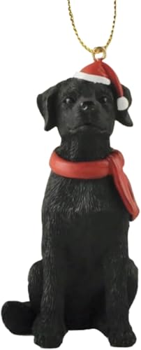 Black Labrador Christmas Ornament - Hand-Painted Resin Dog with Santa Hat, 3.25 Inch