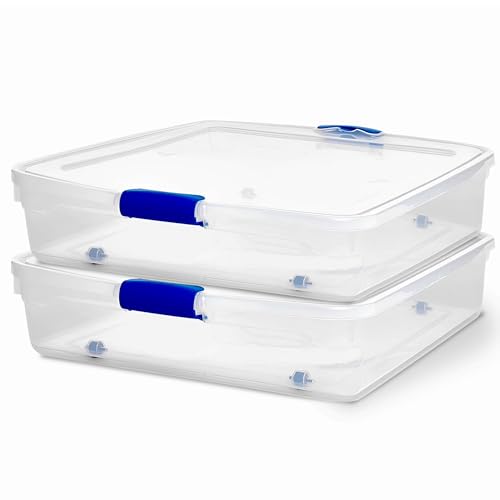 Blue 56 Quart Plastic Under Bed Storage Bin with Secure Latch - HOMZ