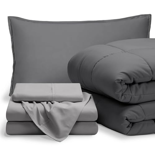 Twin XL Bedding Set - Grey & Light Grey 5 Piece Bed-in-A-Bag by Bare Home - All Season Comfort