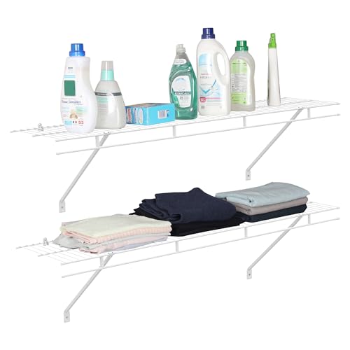4 Pack Wall Mounted Closet Shelves - 4ft x 12in Wire Shelf Kit - Space Saving Storage