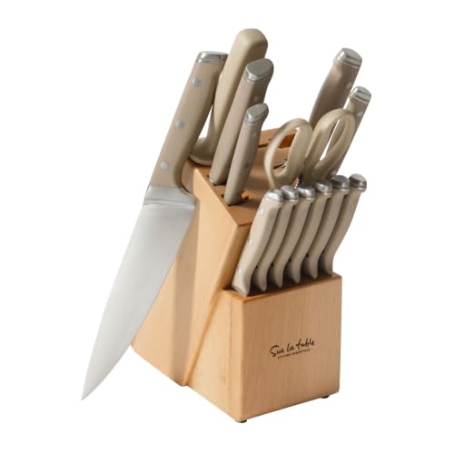 14-Piece Kitchen Knife Set with Block - Forged German Steel, Taupe Variation