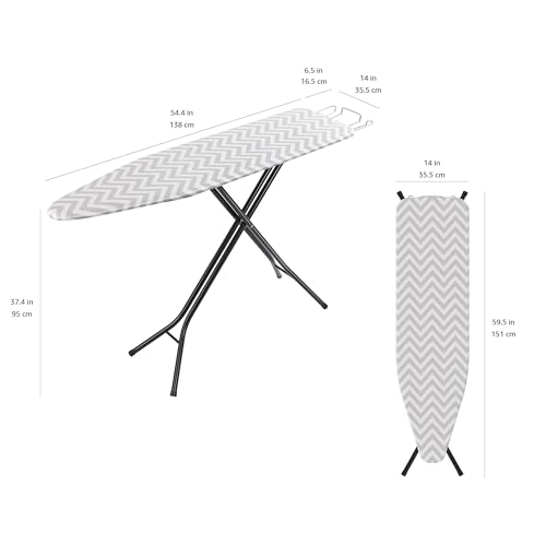 Amazon Basics Chevron Full-Size Foldable Ironing Board, 60 x 14 Inches, Adjustable & Removable Cover