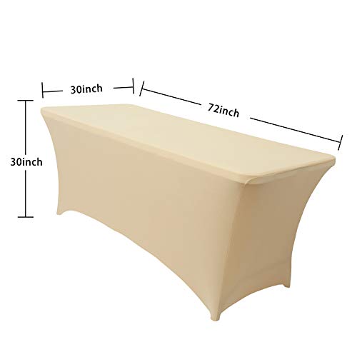 Obstal 6ft Stretch Spandex Table Cover for Standard Folding Tables - Universal Rectangular Fitted Tablecloth Protector for Party （Champagne, 72 Length x 30 Width x 30 Height Inches）