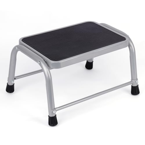 Valeo Gray 3-Level Heavy Duty Metal Step Stool with Non-Slip Rubber Feet - 600 lbs Capacity