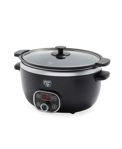 GreenLife 6QT Black Ceramic Nonstick Slow Cooker, Oven Safe & Easy Clean