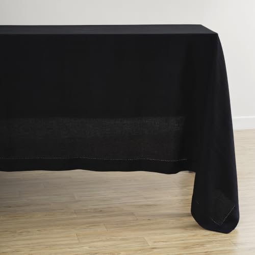 Solino Home Hemstitch 100% Linen Tablecloth 70x120 Black