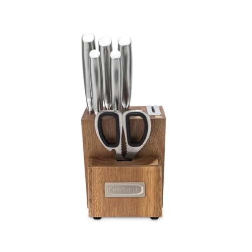 Cuisinart 7-Piece Stainless Steel Knife Set with Built-In Sharpener and Acacia Block