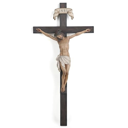 BC Catholic Crucifix Wall Cross 24.4" with Jesus Christ - Full Color Religious Decor