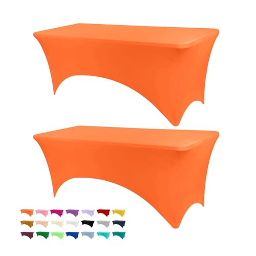BDDC 6ft Stretch Spandex Fitted Tablecloth – 72x30in (Orange) 2-Pack