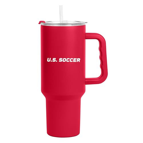 USA Logo Brands 40 oz Soccer Tumbler with Handle & Straw - Powder Coated Stainless Steel, Leak-Resistant, Keeps Drinks Cold