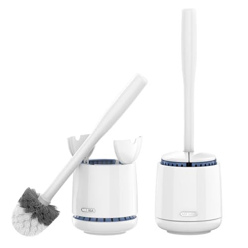 Toilet Bowl Brush and Holder Set - Long Handle, White, 2 Pack