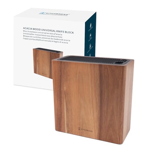 KITCHENDAO XL Acacia Wood Universal Knife Block with Slots for Scissors & Sharpening Rod, Space Saver