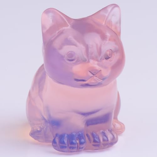 Pink Opal Cat Crystal Statues, Healing Crystal Kitty Figurine Decorations, Pink Cat Gift Lucky Cute Kitten Figurines, Handcrafted Crystal Figurine for Home D?cor and Spiritual Protection