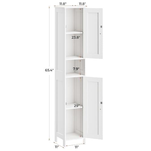 Tall Bathroom Storage Cabinet - White Slim 11.8W with 2 Doors - Homleke