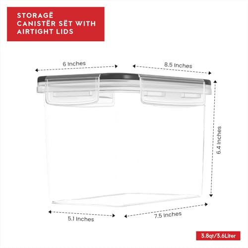 DWËLLZA KITCHEN 3.6L Food Storage Containers Set of 4 - Airtight Dry Food Organizer