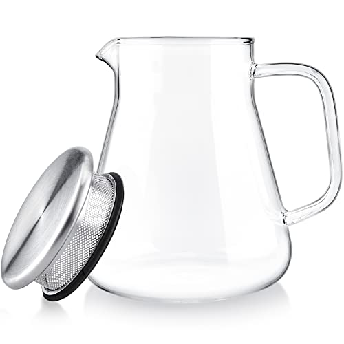 Plastic-Free Glass Teapot & Kettle 27 oz - One-Touch, Filter Lid, Borosilicate