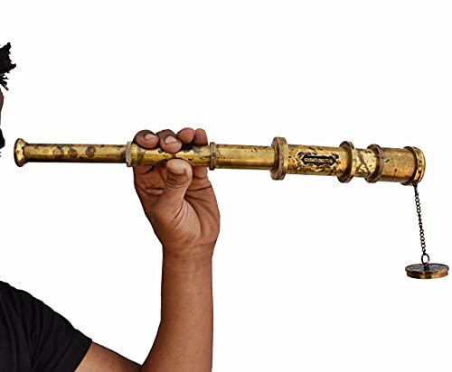 18-Inch Brass Pirate Telescope with Leather Case, Marine Spyglass for Adults & Nautical Gift