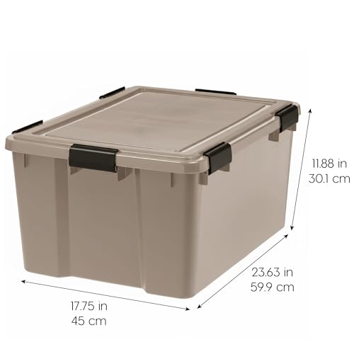 IRIS USA 4-Pack 63 Qt Storage Bins with Gasket Lids - Tan, Heavy-Duty & Stackable