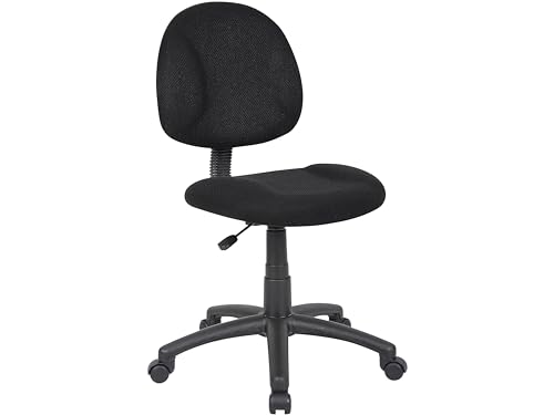 Boss Black Deluxe Posture Office Chair No Arms Adjustable Lumbar Task Chair