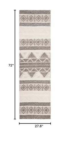 SAFAVIEH Natura Collection Runner Rug - 2'3" x 6', Ivory & Grey, Handmade Moroccan Boho Tribal Wool & Cotton, Ideal for High Traffic Areas in Living Room, Bedroom (NAT104A)