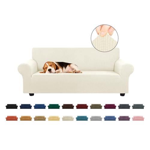 KEKUOU Beige Stretch Loveseat Couch Cover for 2 Cushions - Medium Fit
