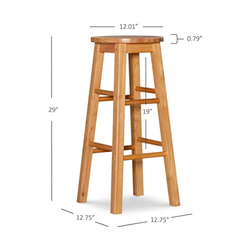Natural Finish 29-Inch Wooden Bar Stool with Round Seat - Modern Kitchen & Pub Seating