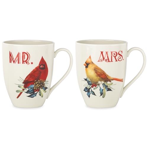 Lenox Winter Greetings Mr. & Mrs Mug Set - Holiday Christmas Drinkware, 14oz Porcelain