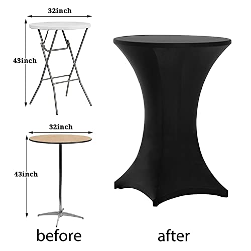 12 Pack Black Spandex Cocktail Table Covers - Fits 32x43 Inch High Tables - Elastic, Reusable, Wrinkle-Free