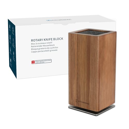 Magnetic Knife Block with Removable Insert - 360° Rotatable Acacia Wood Knife Holder, Large Capacity Kitchen Organizer