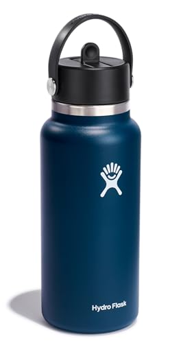 32 Oz Indigo Blue Insulated Water Bottle with Leakproof Straw Cap - Wide Mouth