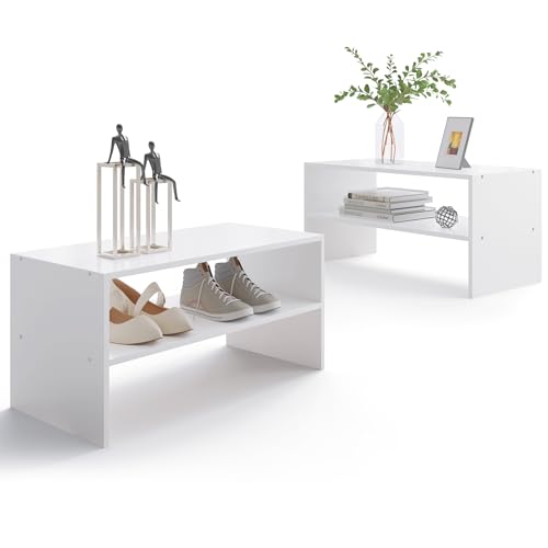LOWOSA White 2-Tier Stackable Shoe Rack - 24.6 Inches Wide, Pack of 2