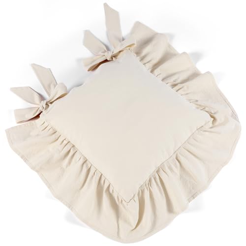 Novabright Ruffle Chair Cushions Cover Set Retro Cream White No Padding 17.5x17.5 Inch French Style Slipcovers with Ties, 6 Pack