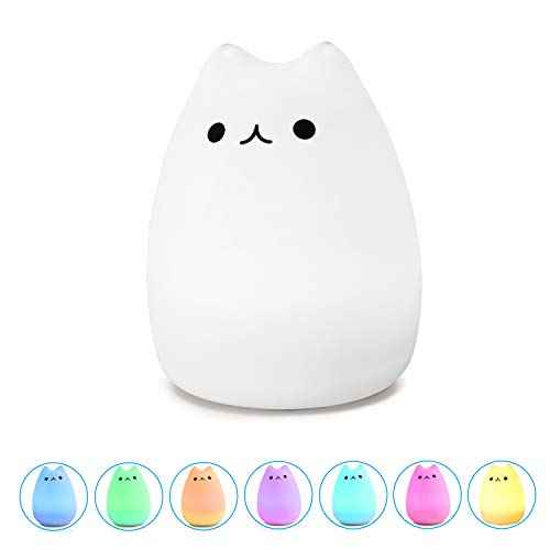 WoneNice Cute Kitty Night Light, Rechargeable Silicone Cute Lamp with Warm White & 7-Color Breathing Modes, Touch Sensor Control, Gift for Women Mom Teen Girls Kids Toddler Baby