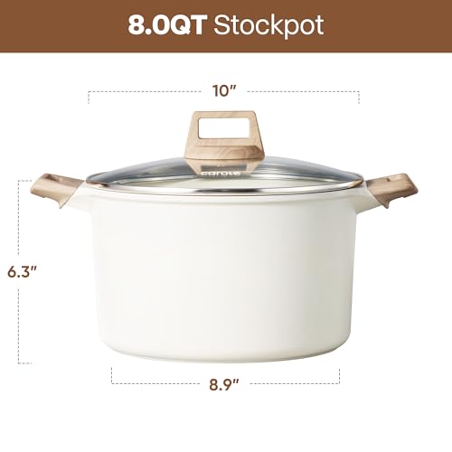 Cream White 8-Quart Nonstick Stock Pot with Lid - Granite Coating