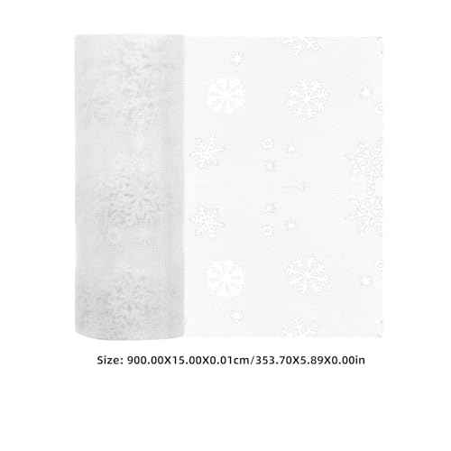 15cm 10yards Christmas Snowflake Glitter Tulle Snowflake Fabric Sparkling Tulle Snowflake Ribbon for Home Office DecorationWrapping Party Decoration (White)