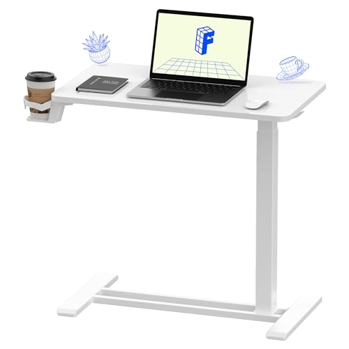 White Pneumatic Height-Adjustable Overbed Table with Wheels - FLEXISPOT H7, Small