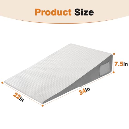 Vekkia 34-Inch Extra-Long Wedge Pillow for Sleeping, Support & Reflux Relief, White