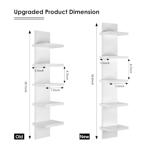 Homaterial 5 Tier Wall Shelf Unit, Small White Vertical Floating