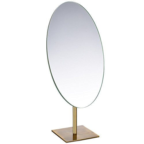 GURUN Antique Satin Brass Large Oval 7x12 Inch Tabletop Vanity Mirror with Stand