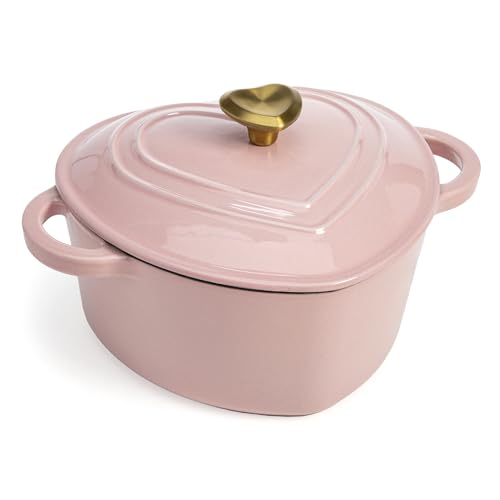 Paris Hilton Pink Heart-Shaped 4-Quart Enameled Cast Iron Dutch Oven with Lid