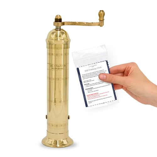 Greek-Style Brass Pepper Mill - 9-Inch Refillable Hand Grinder, Handmade